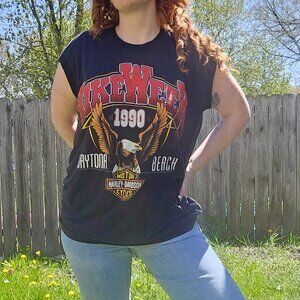 1990 Harley Davidson Daytona Beach Bike Week Bikercore Cut Off Sleeveless Tshirt